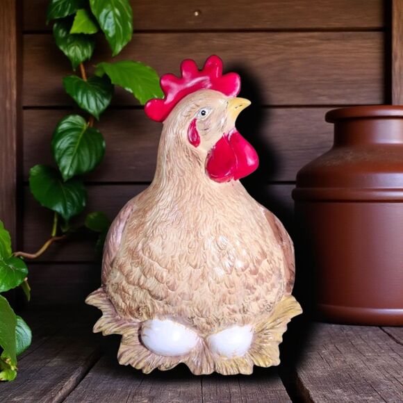 Vintage Ceramic Hen on Eggs Wall Pocket Planter Chicken Farmhouse Kitchen Retro - Picture 1 of 8